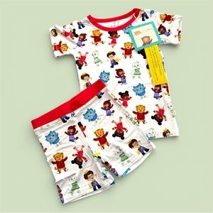 Daniel Tiger Kids Bamboo Pajama Shorts Set - Red Trim